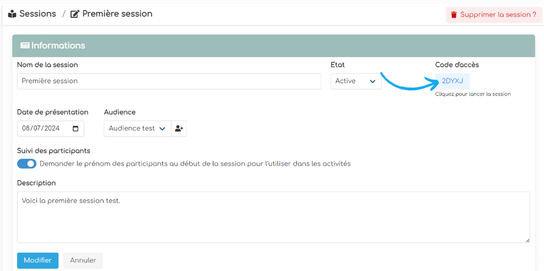 Qu'est-ce que le code d'une session ? - Game-it