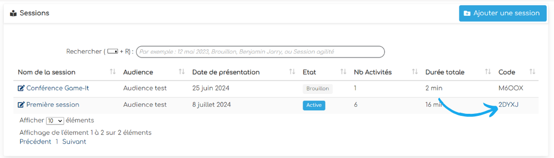 Qu'est-ce que le code d'une session ? - Game-it